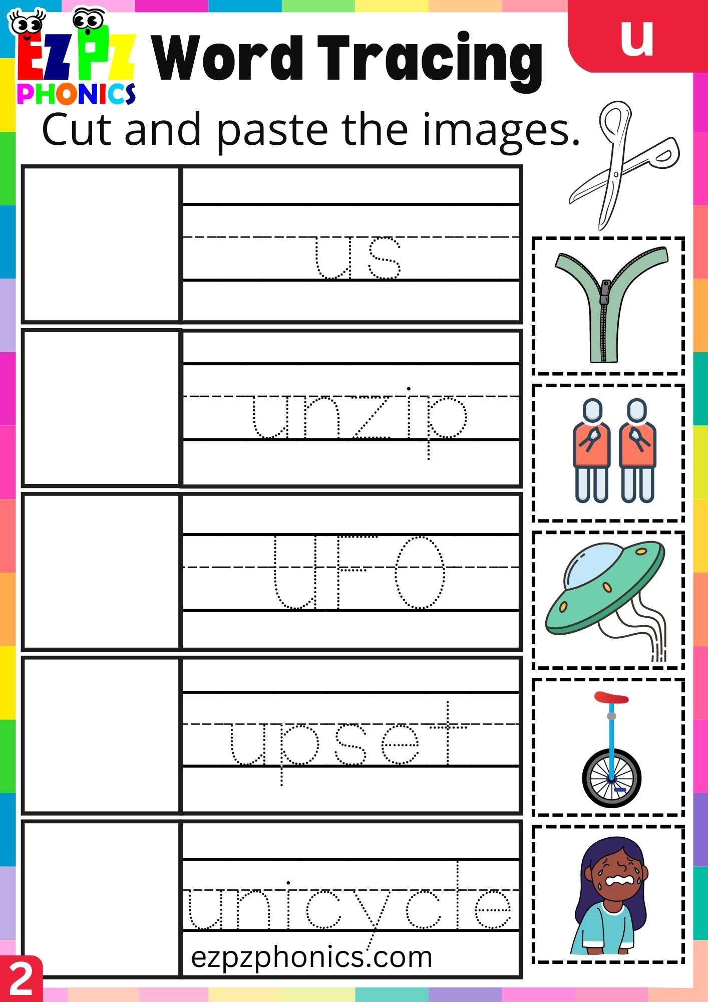 Group2 Letter U Word Tracing Beginning Sounds Worksheet